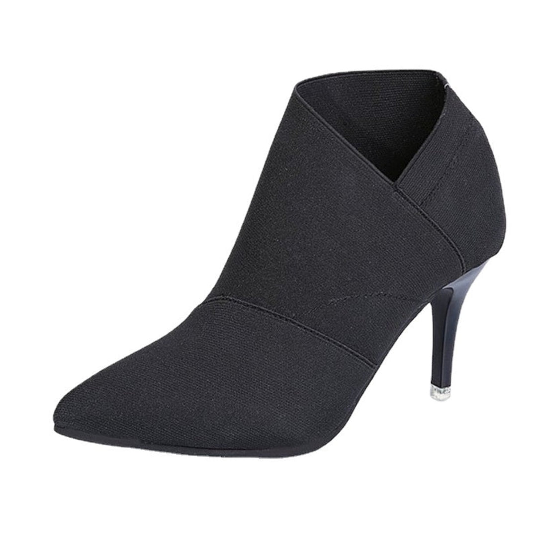 Women's Pointed-Toe Stiletto Ankle Heeled Boots Cotton Upper
