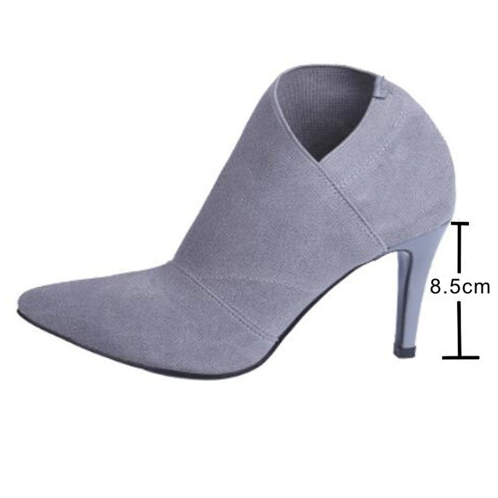 Women's Pointed-Toe Stiletto Ankle Heeled Boots Cotton Upper