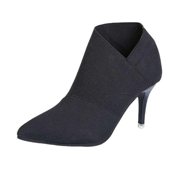 Women's Pointed-Toe Stiletto Ankle Heeled Boots Cotton Upper