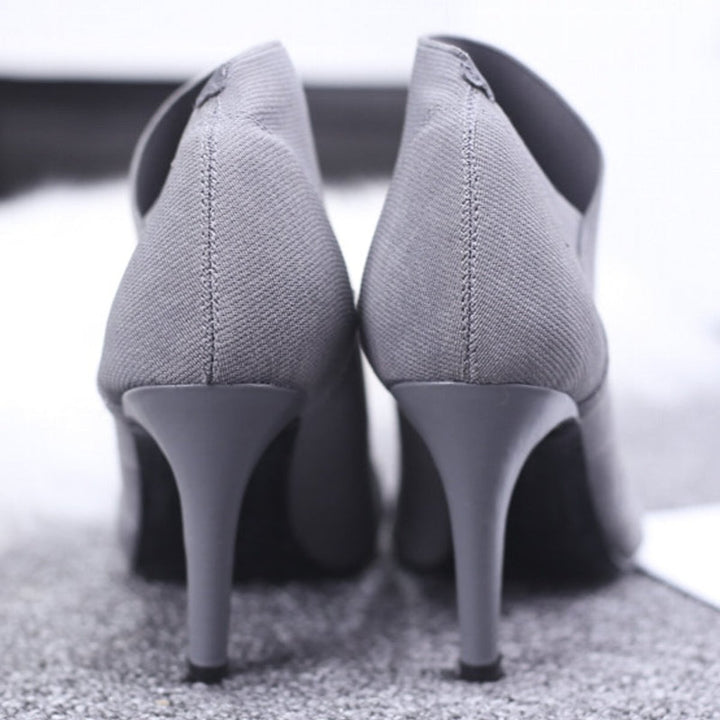 Women's Pointed-Toe Stiletto Ankle Heeled Boots Cotton Upper