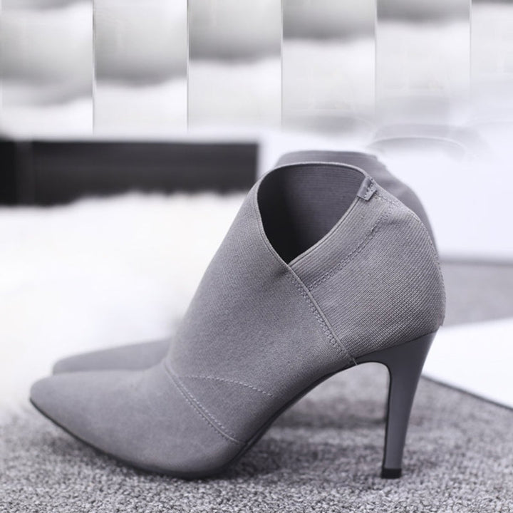 Women's Pointed-Toe Stiletto Ankle Heeled Boots Cotton Upper