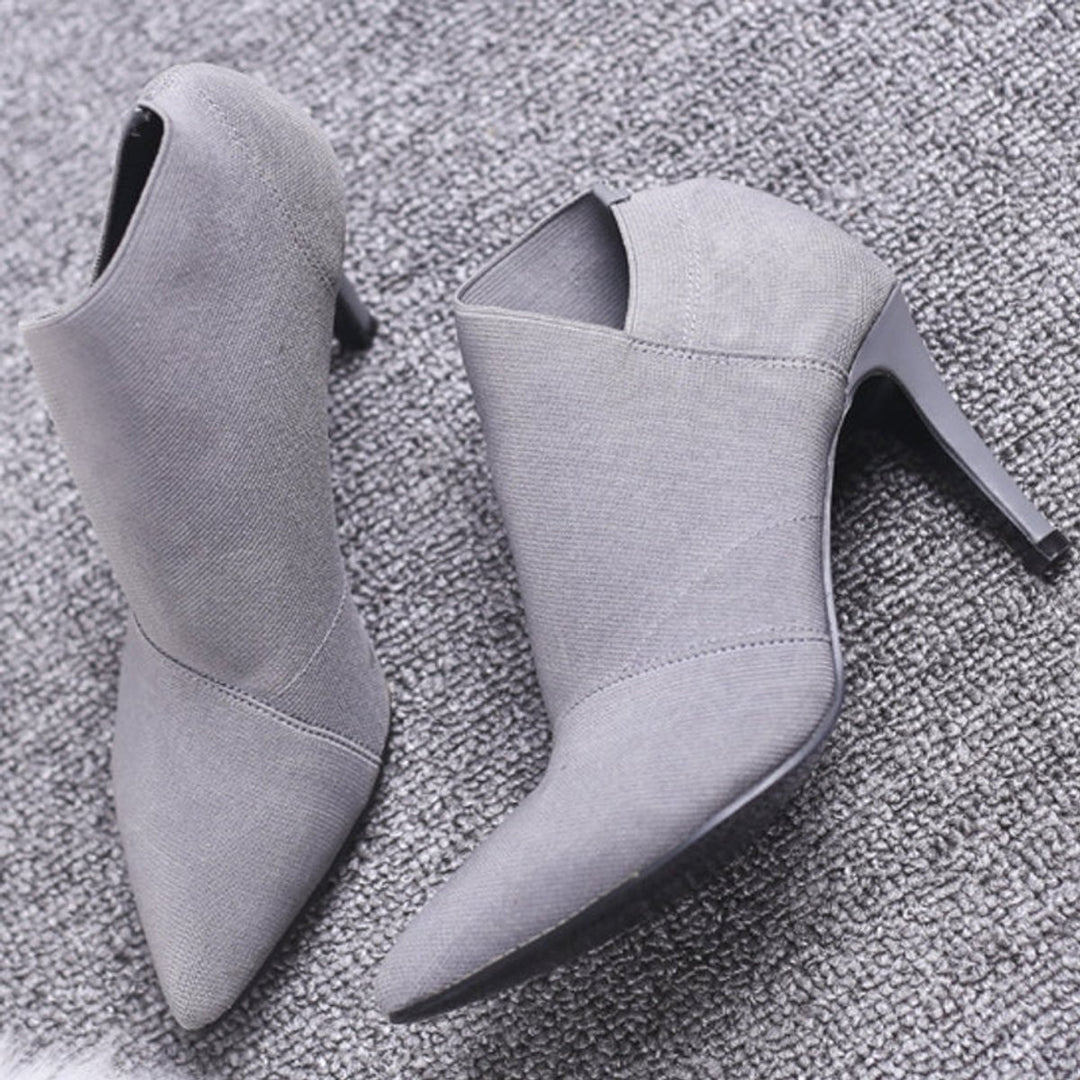 Women's Pointed-Toe Stiletto Ankle Heeled Boots Cotton Upper