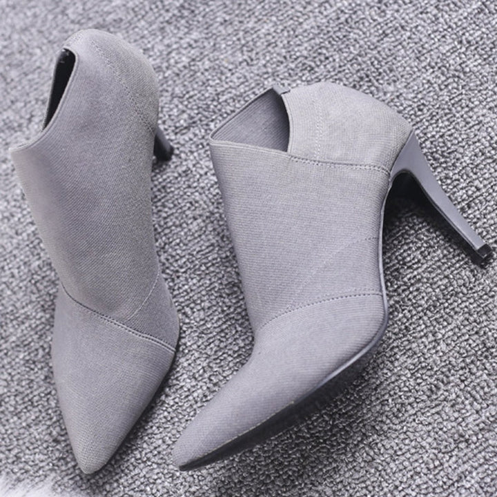 Women's Pointed-Toe Stiletto Ankle Heeled Boots Cotton Upper