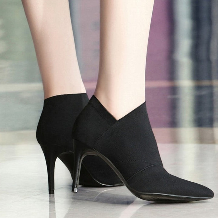 Women's Pointed-Toe Stiletto Ankle Heeled Boots Cotton Upper