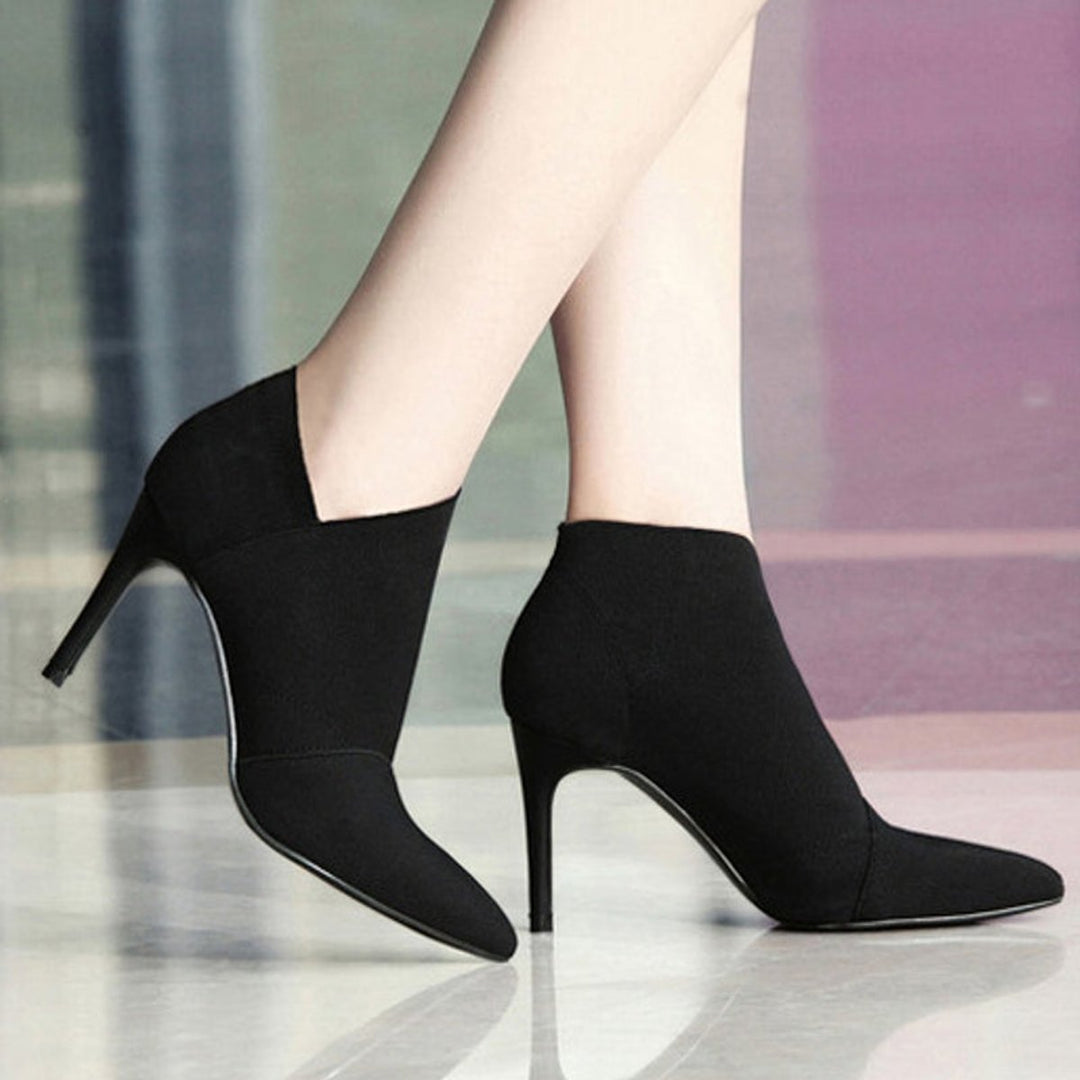 Women's Pointed-Toe Stiletto Ankle Heeled Boots Cotton Upper