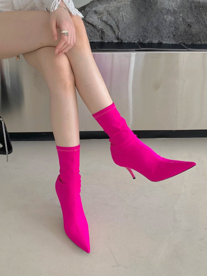 Women's Pointed-Toe Stiletto Stretch Ankle Heeled Boots