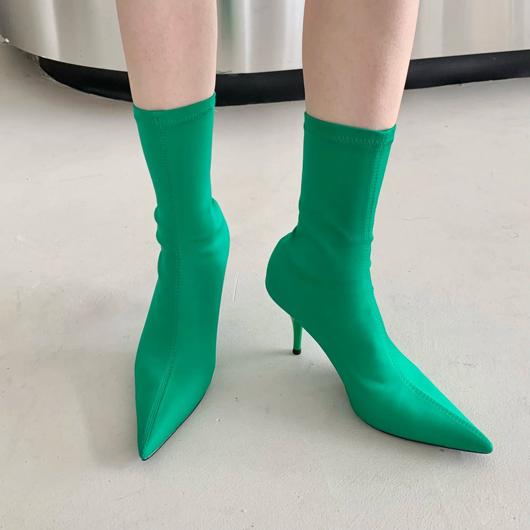 Women's Pointed-Toe Stiletto Stretch Ankle Heeled Boots