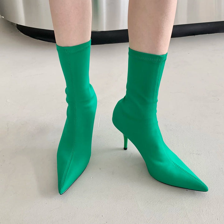 Women's Pointed-Toe Stiletto Stretch Ankle Heeled Boots
