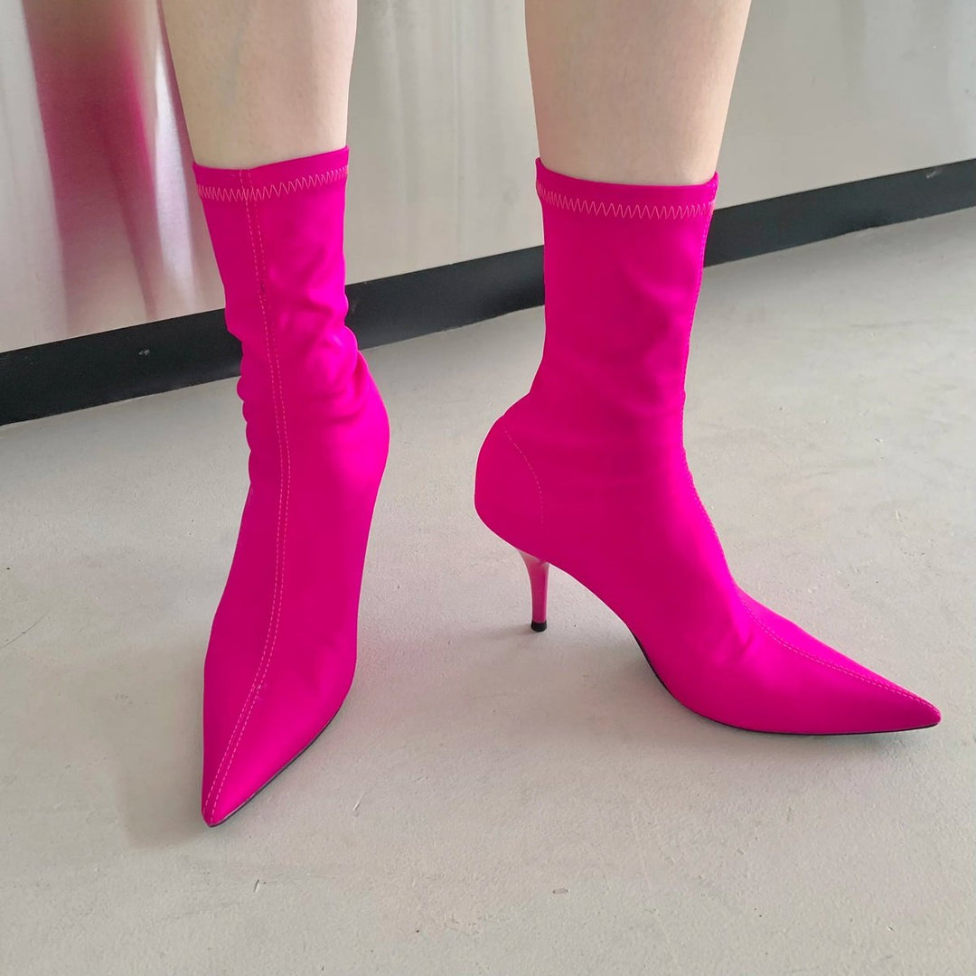 Women's Pointed-Toe Stiletto Stretch Ankle Heeled Boots