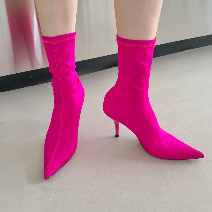 Women's Pointed-Toe Stiletto Stretch Ankle Heeled Boots