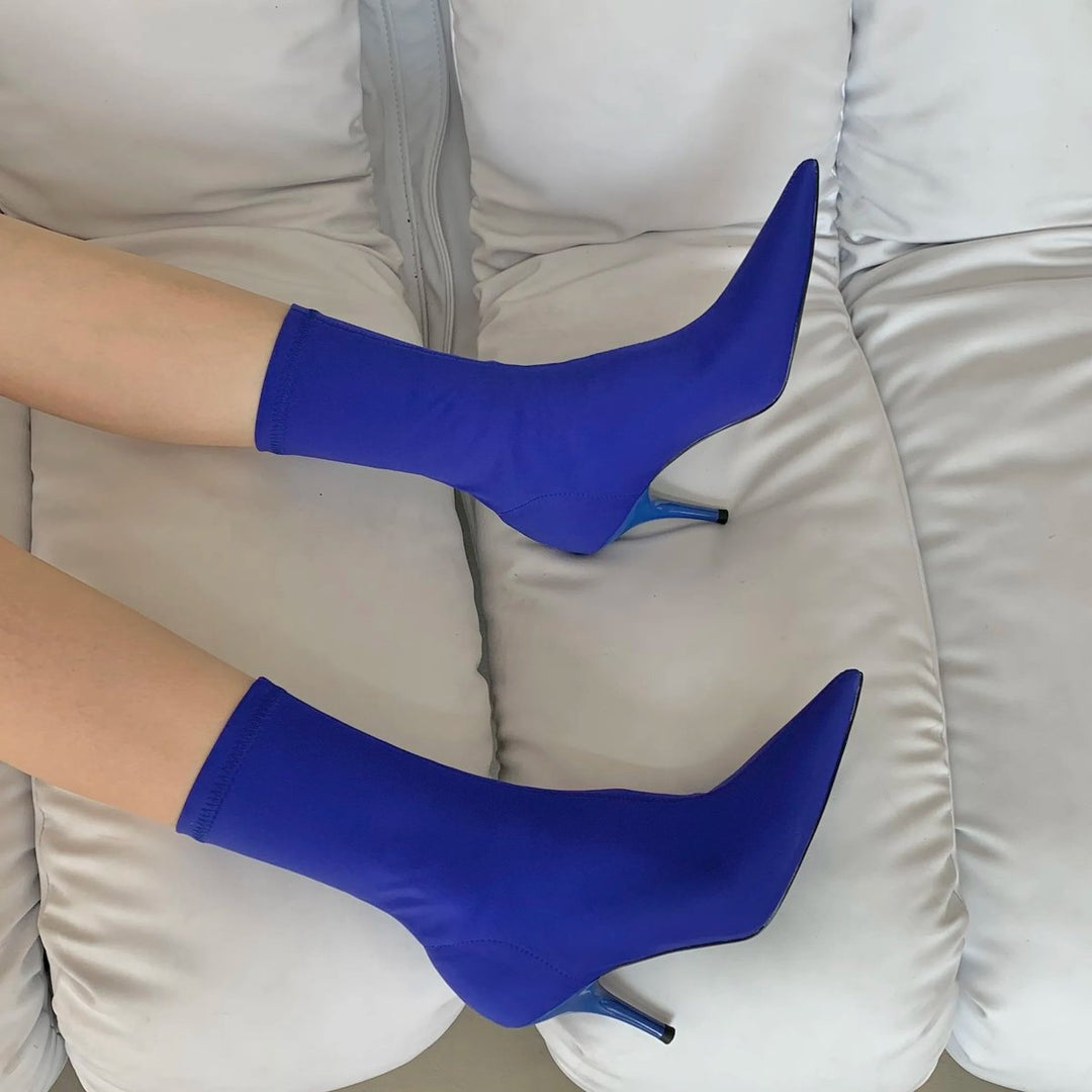 Women's Pointed-Toe Stiletto Stretch Ankle Heeled Boots