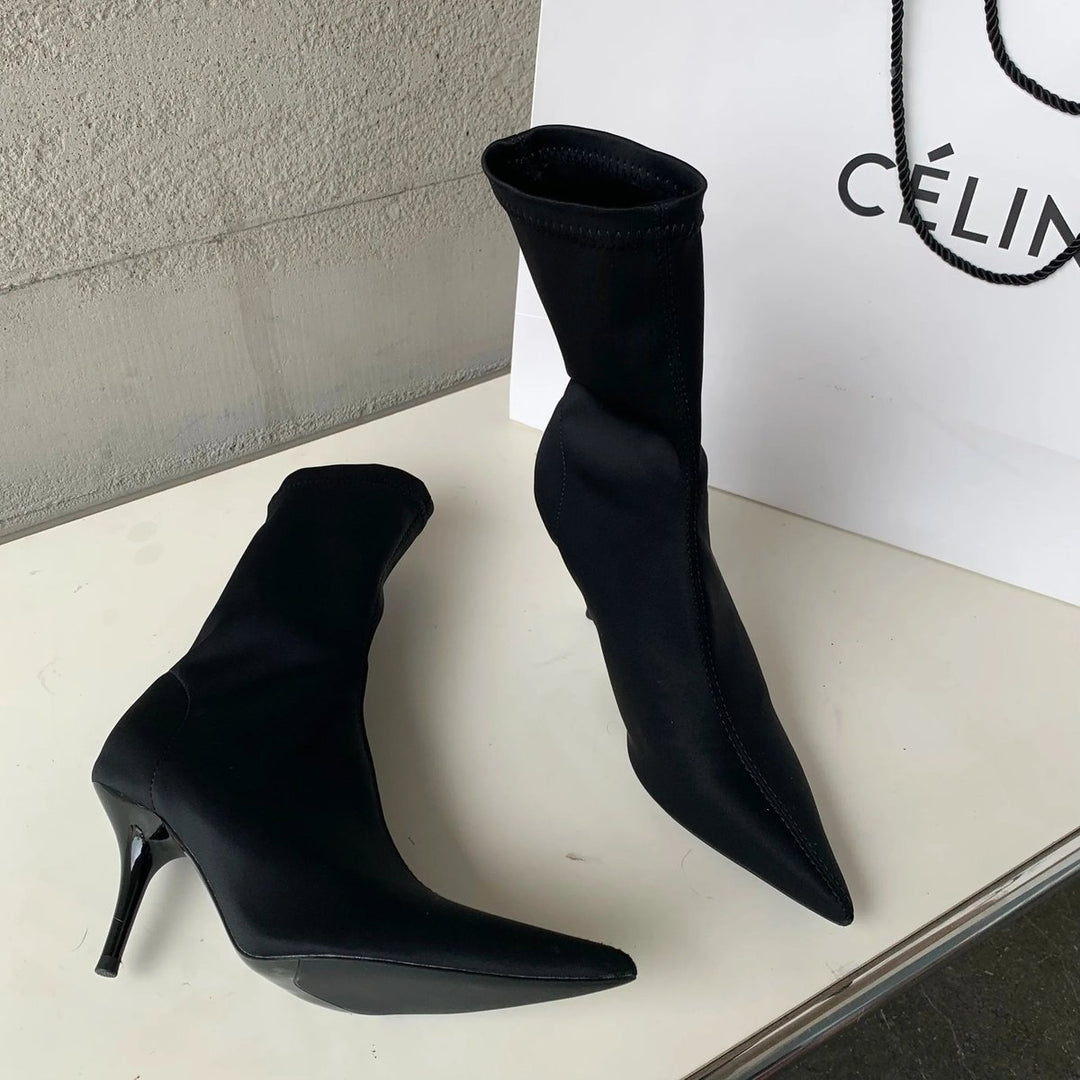 Women's Pointed-Toe Stiletto Stretch Ankle Heeled Boots