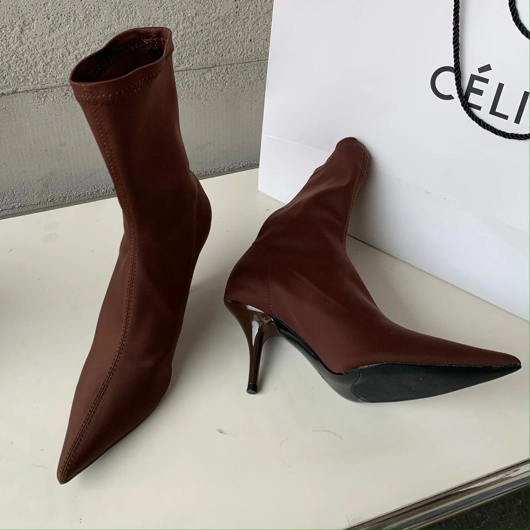 Women's Pointed-Toe Stiletto Stretch Ankle Heeled Boots