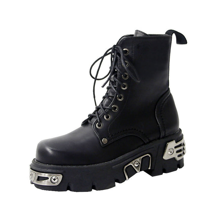 Women's Punk-Inspired Platform Ankle Heeled Boots Lace-Up