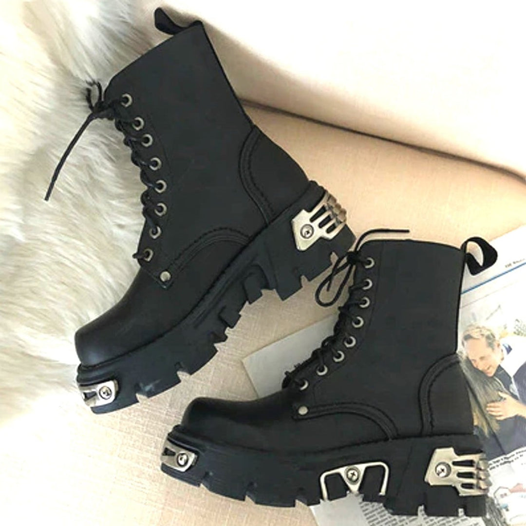 Women's Punk-Inspired Platform Ankle Heeled Boots Lace-Up