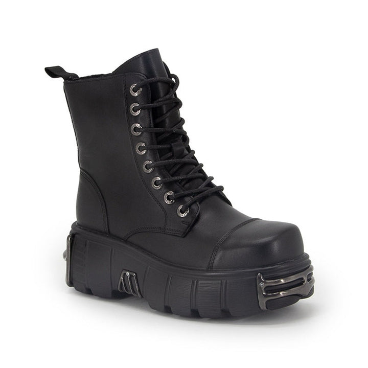 Women's Punk-Inspired Platform Ankle Heeled Boots Lace-Up