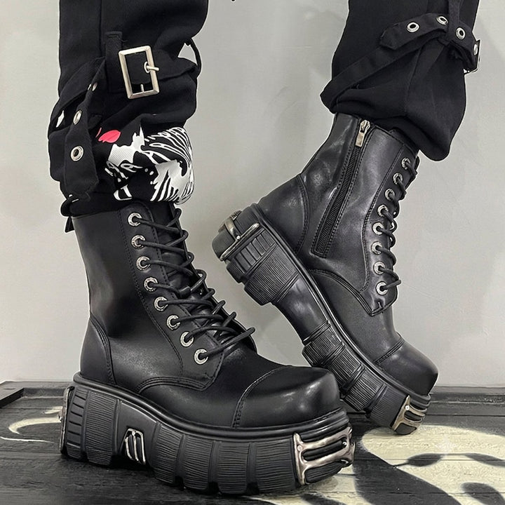Women's Punk-Inspired Platform Ankle Heeled Boots Lace-Up