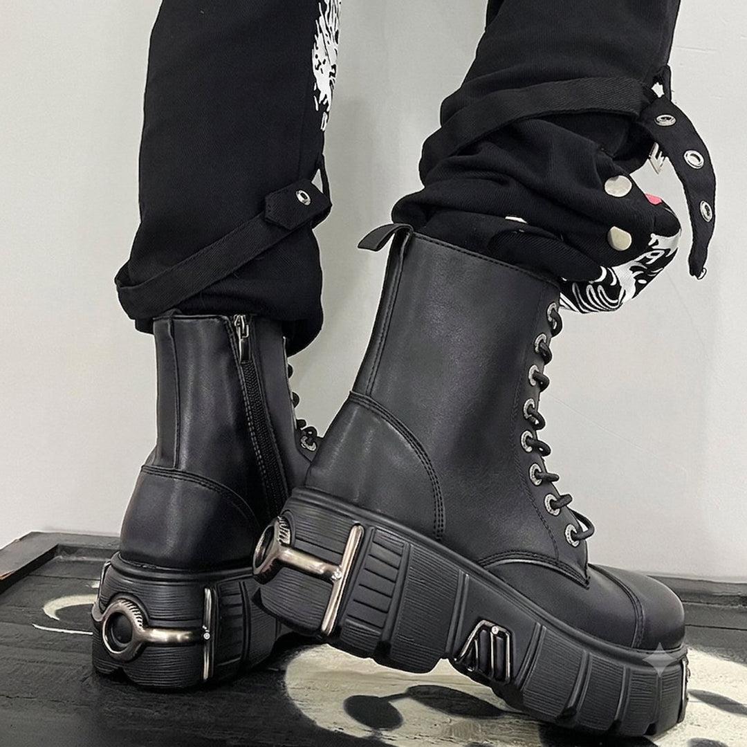Women's Punk-Inspired Platform Ankle Heeled Boots Lace-Up