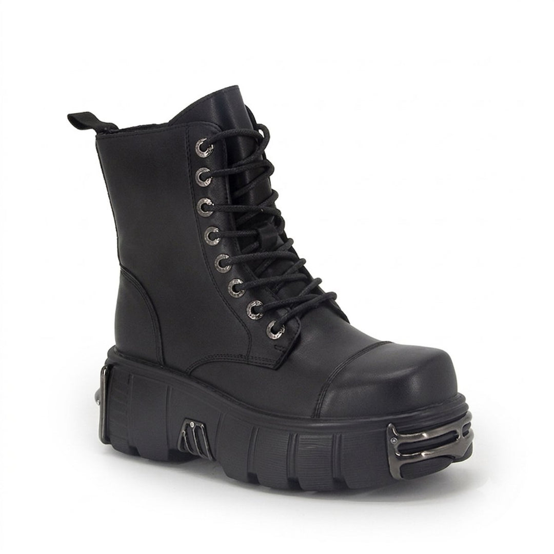Women's Punk-Inspired Platform Ankle Heeled Boots Lace-Up