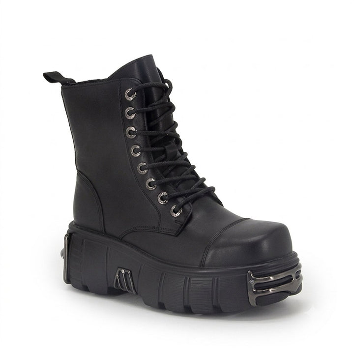 Women's Punk-Inspired Platform Ankle Heeled Boots Lace-Up