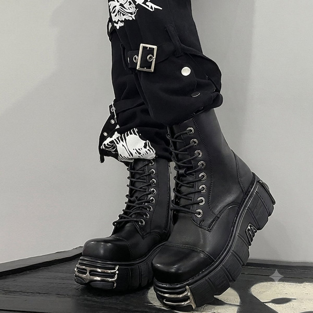 Women's Punk-Inspired Platform Ankle Heeled Boots Lace-Up