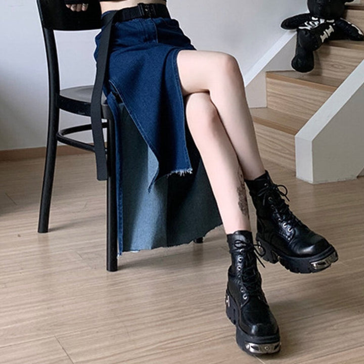 Women's Punk-Inspired Platform Ankle Heeled Boots Lace-Up