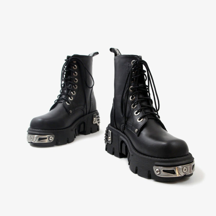 Women's Punk-Inspired Platform Ankle Heeled Boots Lace-Up