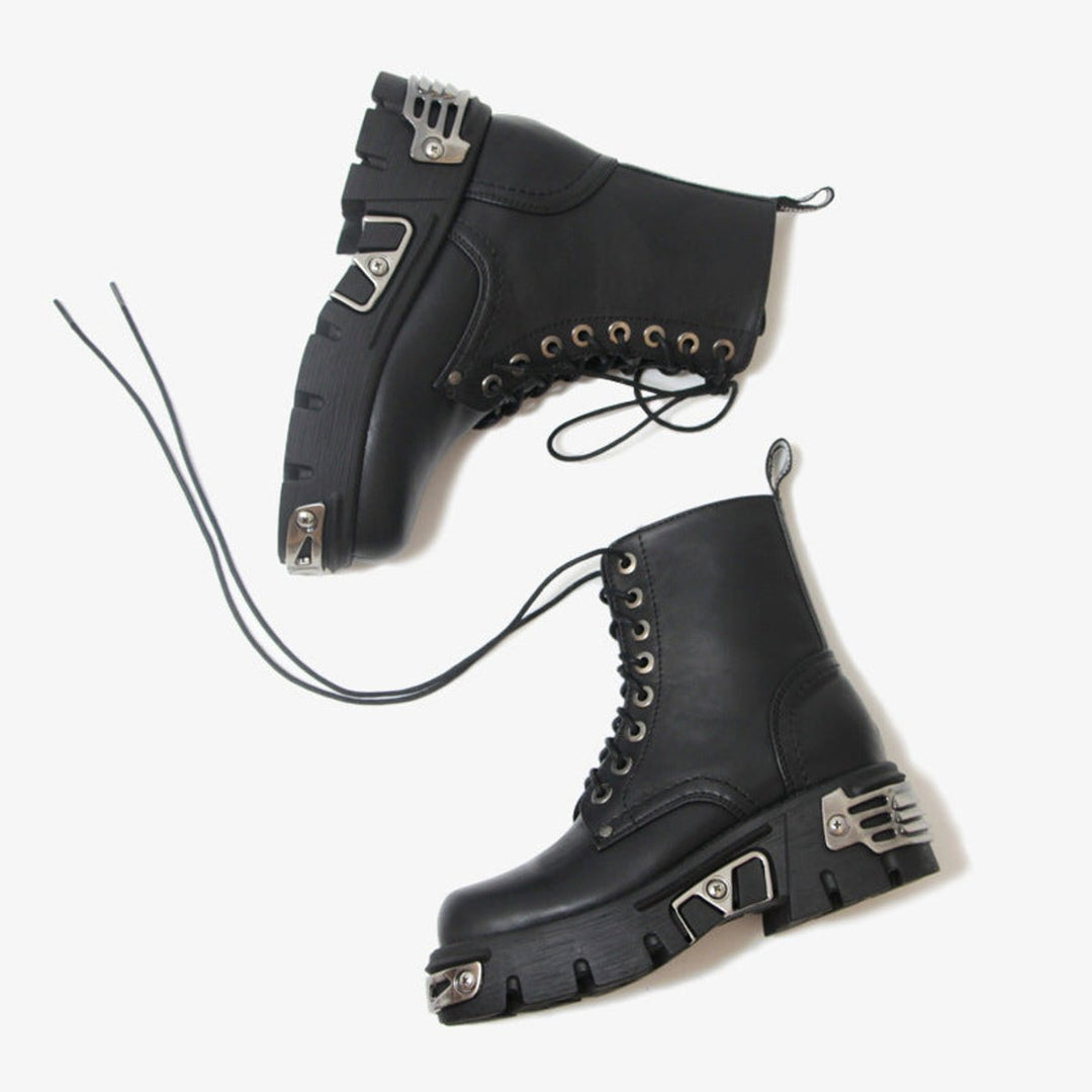 Women's Punk-Inspired Platform Ankle Heeled Boots Lace-Up