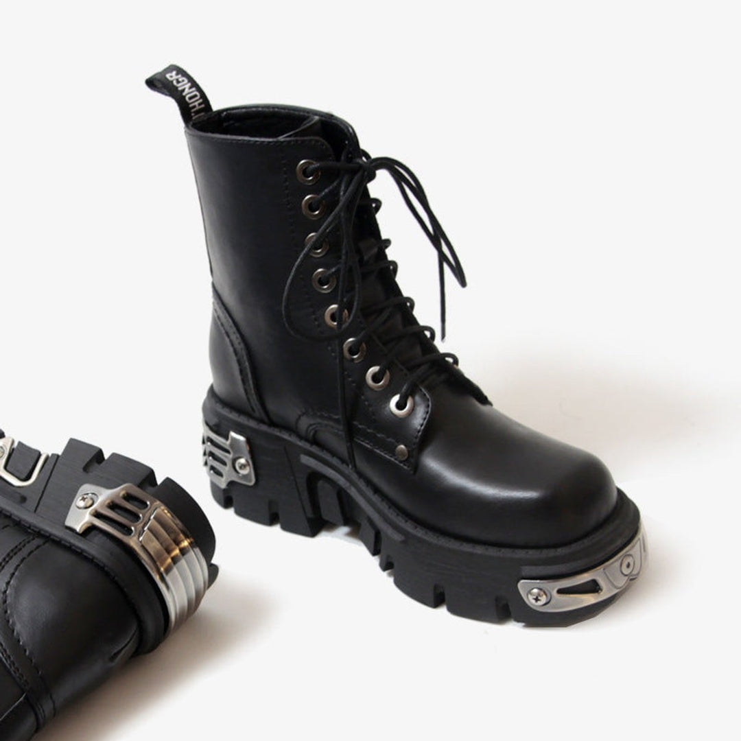 Women's Punk-Inspired Platform Ankle Heeled Boots Lace-Up
