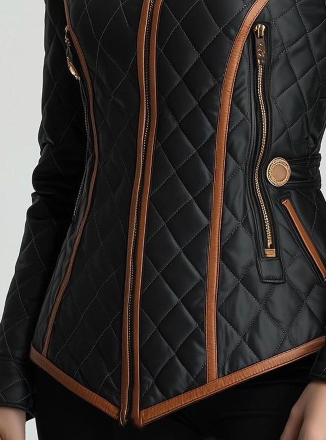 Women's Quilted Diamond-Stitch Puffer Jacket Tan Trim