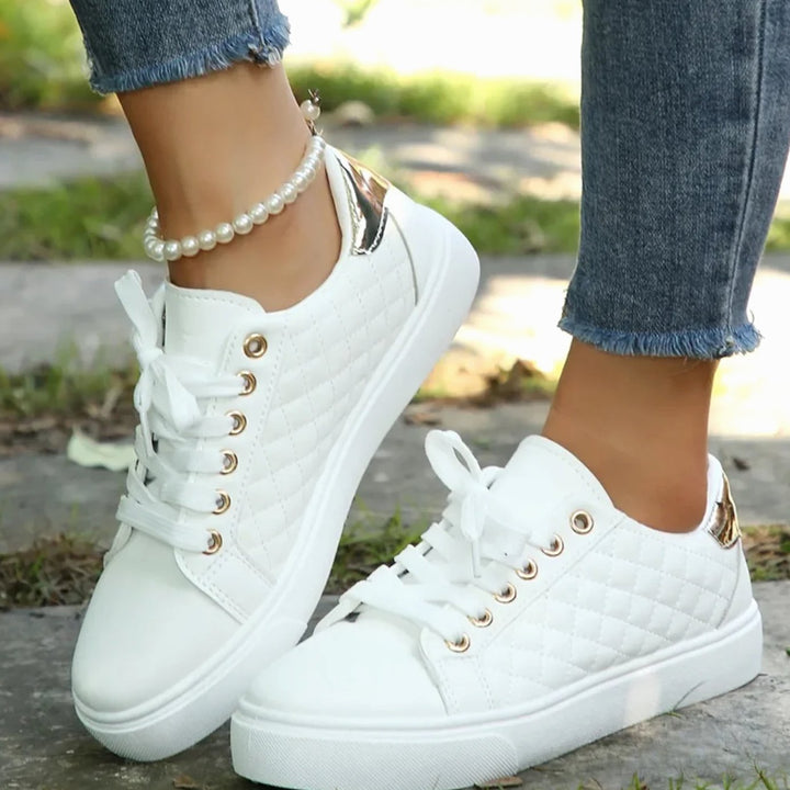 Women's Quilted Lace-Up Gold-Detail Flatform Trainers