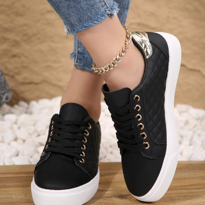 Women's Quilted Lace-Up Gold-Detail Flatform Trainers