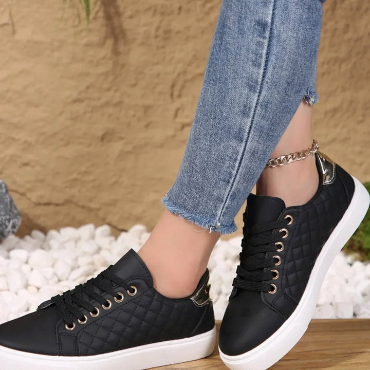 Women's Quilted Lace-Up Gold-Detail Flatform Trainers