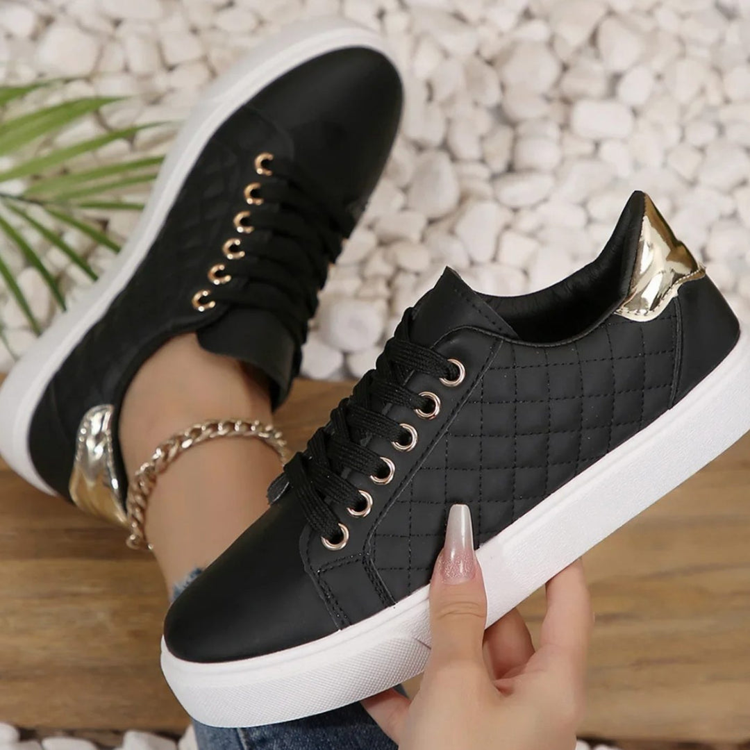 Women's Quilted Lace-Up Gold-Detail Flatform Trainers