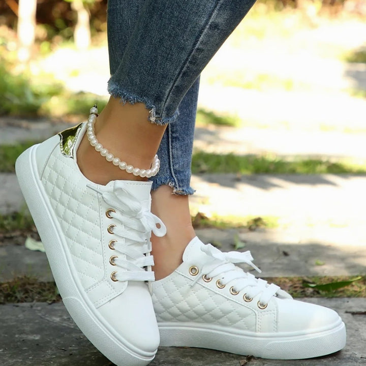 Women's Quilted Lace-Up Gold-Detail Flatform Trainers