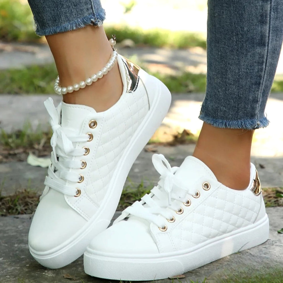Women's Quilted Lace-Up Orthopaedic Shoes Gold-Eyelet Trainers