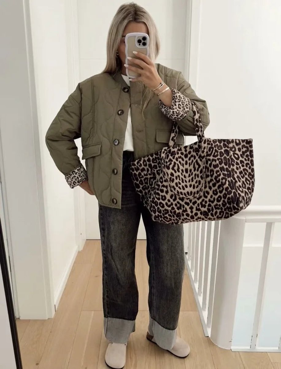 Women's Quilted Leopard-Lined Relaxed Padded Coat