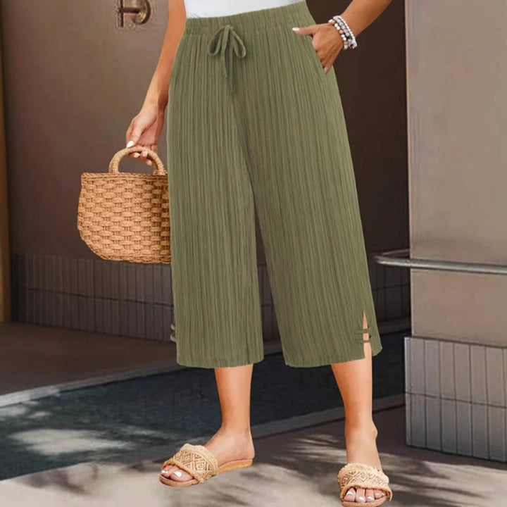 Women's Relaxed Drawstring Wide Leg Trousers Side Pockets