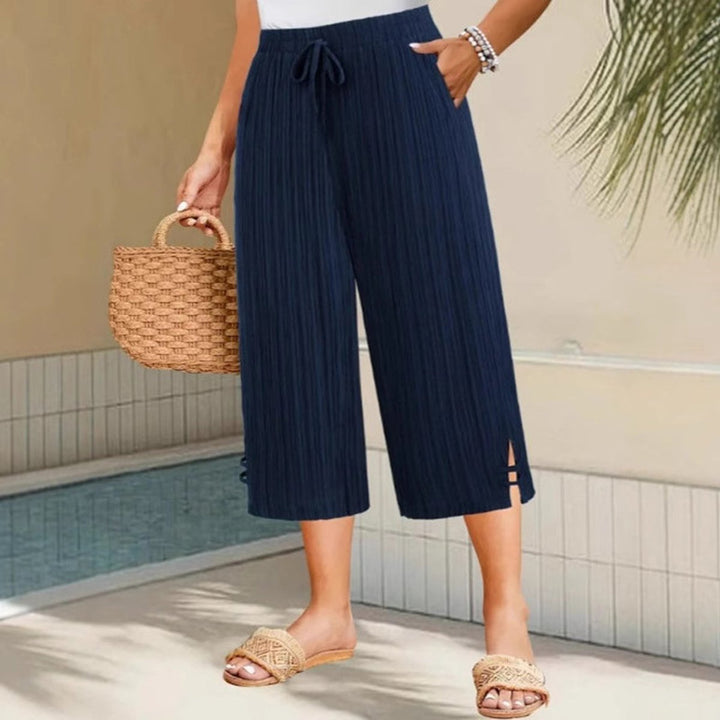 Women's Relaxed Drawstring Wide Leg Trousers Side Pockets
