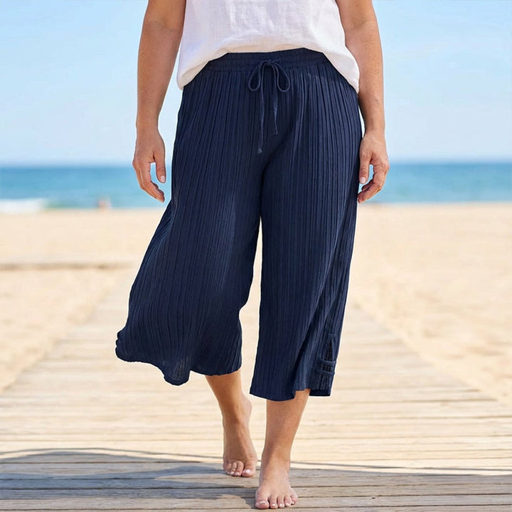 Women's Relaxed Drawstring Wide Leg Trousers Side Pockets