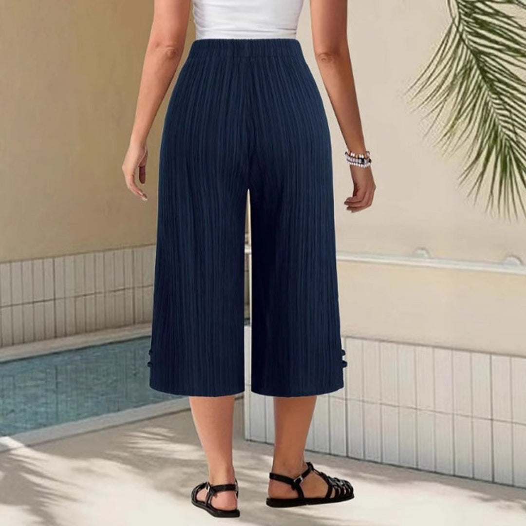 Women's Relaxed Drawstring Wide Leg Trousers Side Pockets
