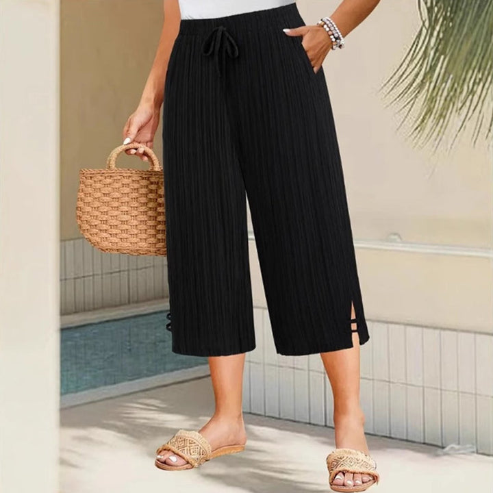 Women's Relaxed Drawstring Wide Leg Trousers Side Pockets