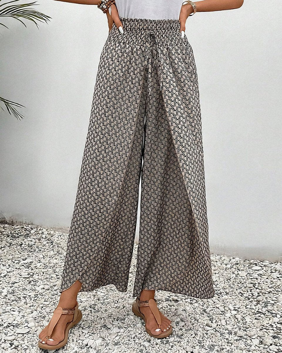 Women's Relaxed Elastic-Waist Lightweight Wide Leg Trousers