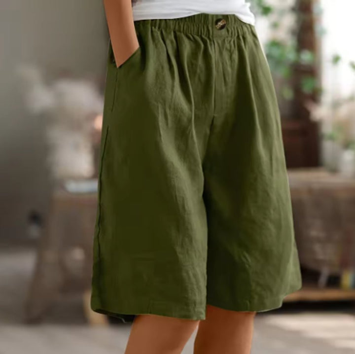Women's Relaxed Elastic-Waist Wide Leg Linen Shorts