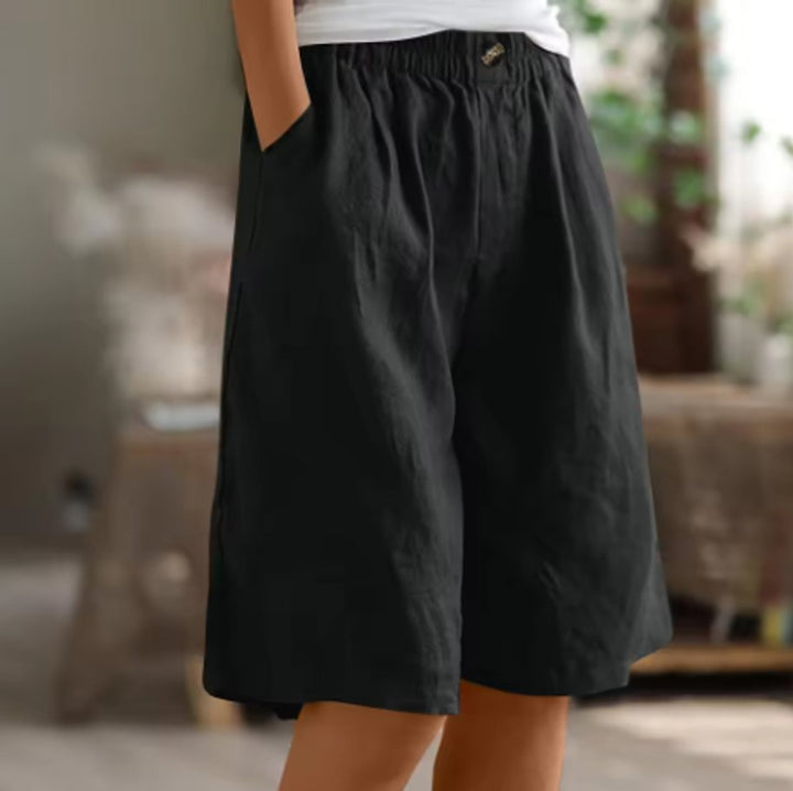 Women's Relaxed Elastic-Waist Wide Leg Linen Shorts