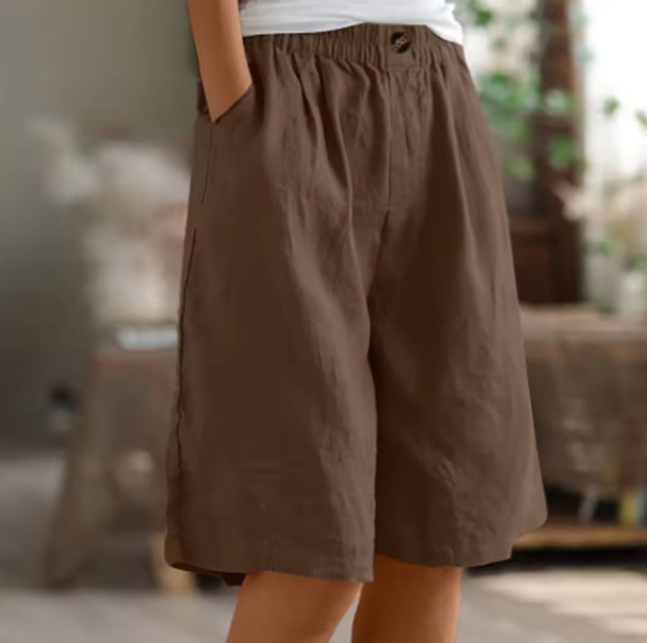 Women's Relaxed Elastic-Waist Wide Leg Linen Shorts