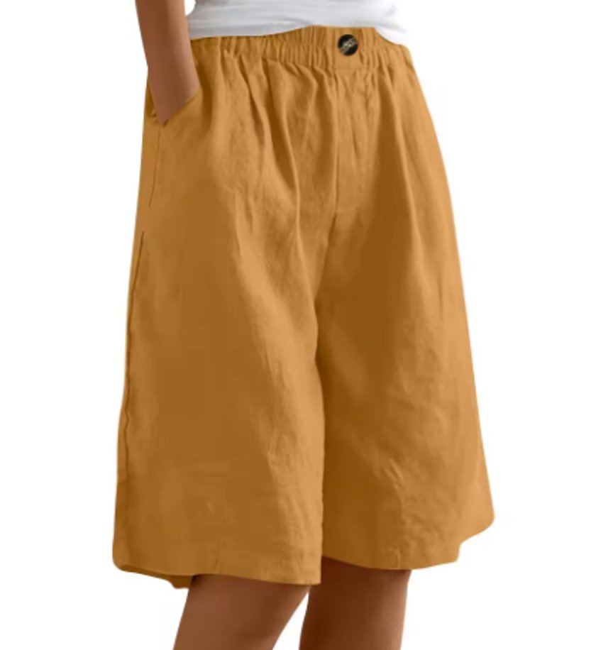 Women's Relaxed Elastic-Waist Wide Leg Linen Shorts