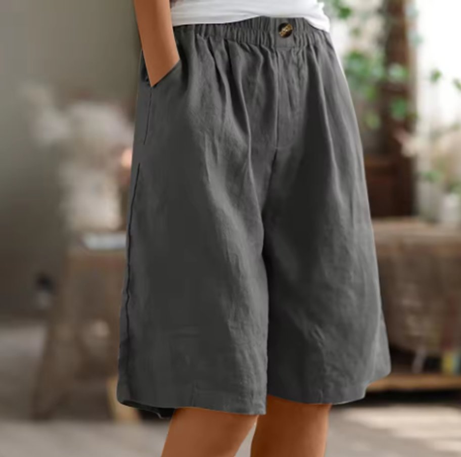 Women's Relaxed Elastic-Waist Wide Leg Linen Shorts