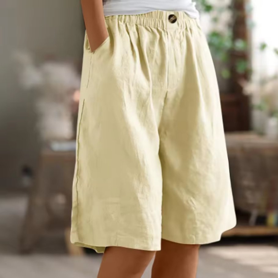 Women's Relaxed Elastic-Waist Wide Leg Linen Shorts