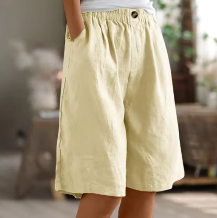 Women's Relaxed Elastic-Waist Wide Leg Linen Shorts